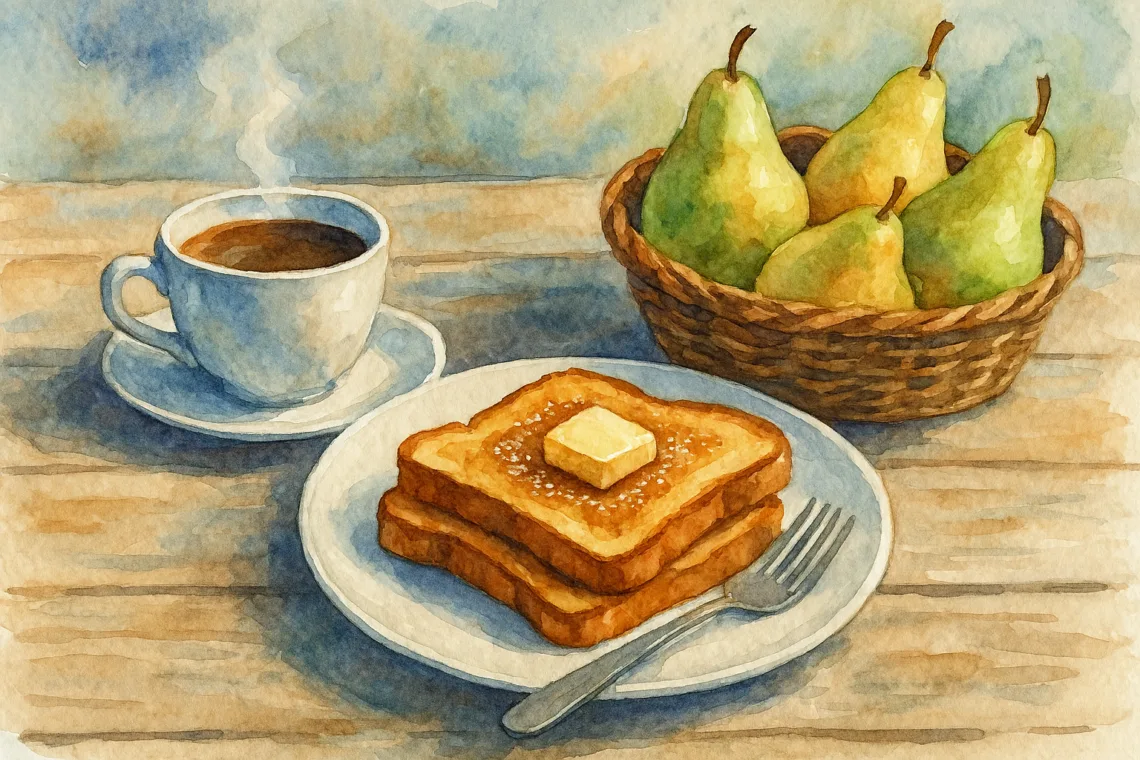 pintura a acuarela de una mesa de desayuno, con IA