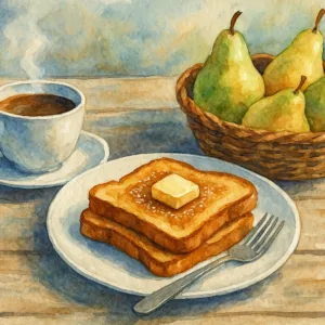 pintura a acuarela de una mesa de desayuno, con IA